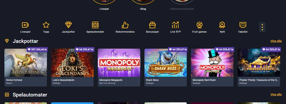 Spela jackpottspel på Frank Casino